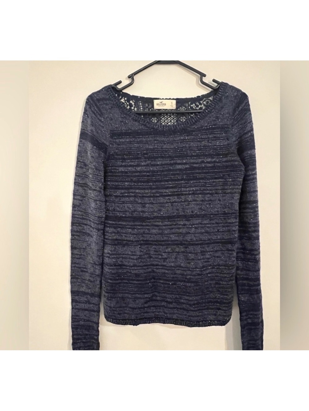 Women Hollister Navy Blue Sparkle Lace Back Sweater Size Small